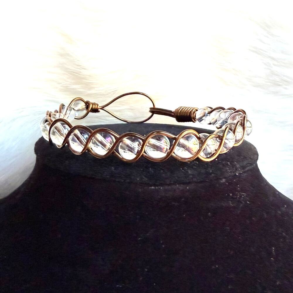 Clear glass bracelet braided copper handmaid
